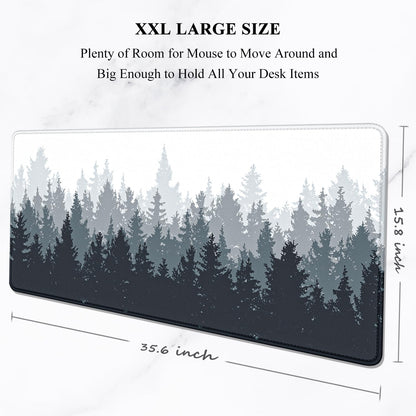 Large Gaming Mouse Pad, Desk Mat, 35.4" X 15.7" XXL XXXL Mouse Pad for Desk, Desk Mouse Pad for Keyboard Laptop, Full Size Big Extended Long Thin Desk Mouse Pad, White Forest Background