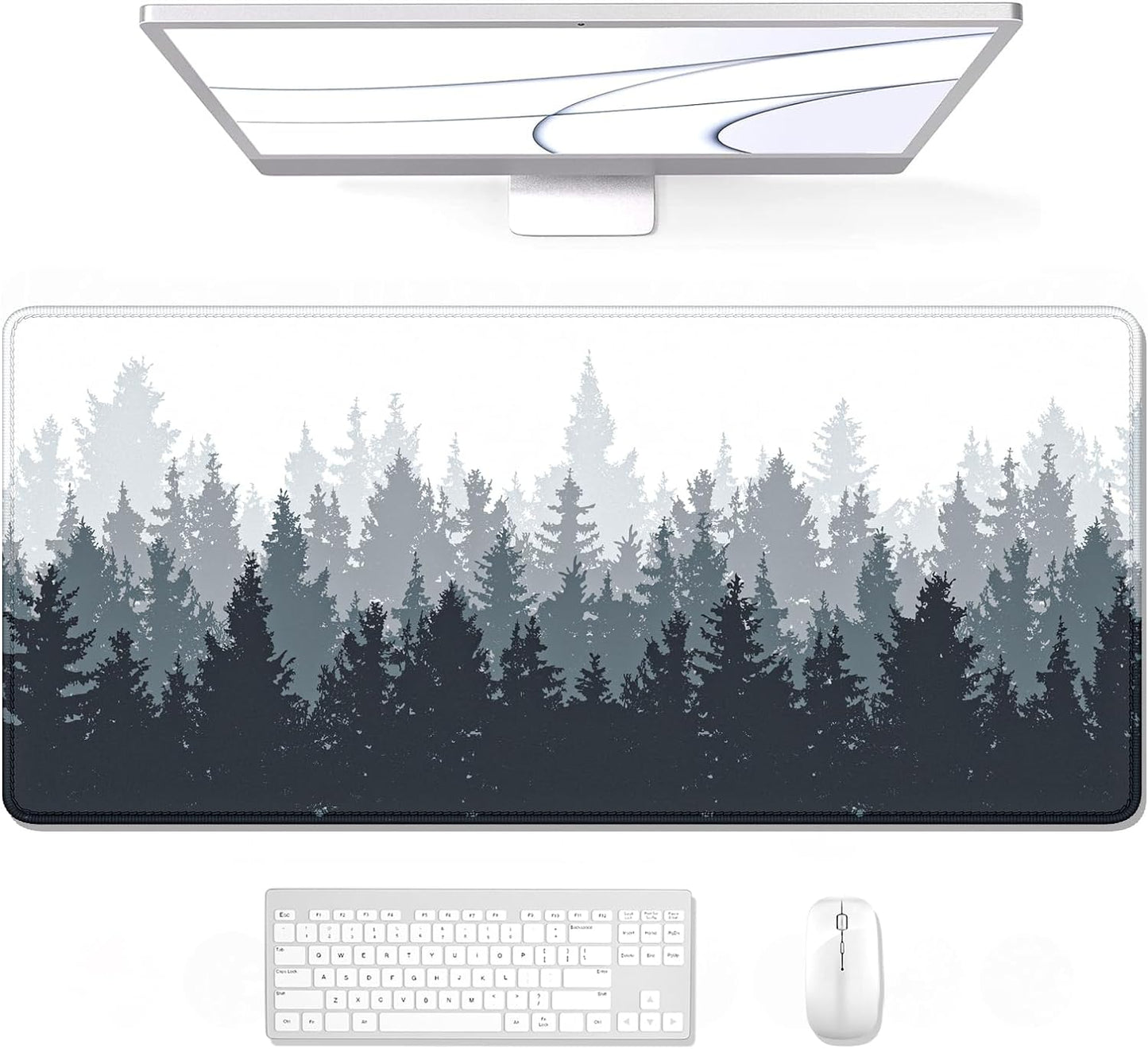 Large Gaming Mouse Pad, Desk Mat, 35.4" X 15.7" XXL XXXL Mouse Pad for Desk, Desk Mouse Pad for Keyboard Laptop, Full Size Big Extended Long Thin Desk Mouse Pad, White Forest Background